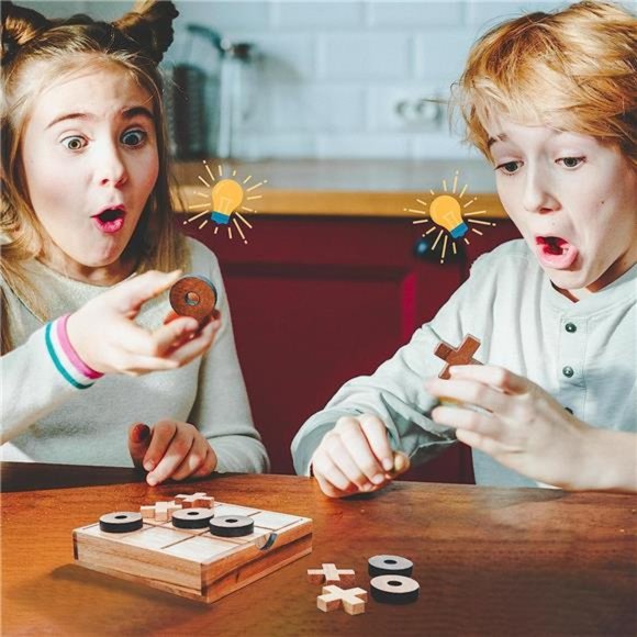 Wooden Tic Tac Toe Game Brain Teaser Puzzles for Adults & Unique Gifts for Kids - Picture 5 of 6